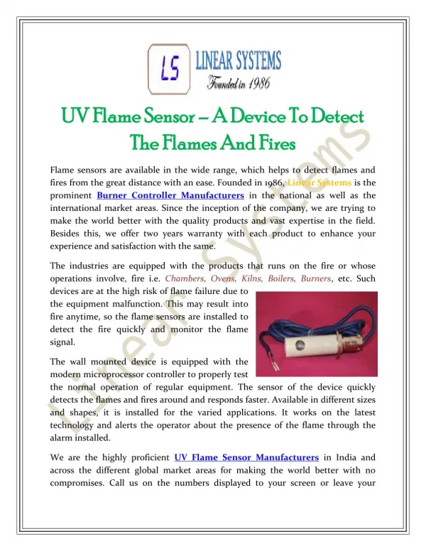 UV Flame Sensor – A Device To Detect The Flames And Fires
