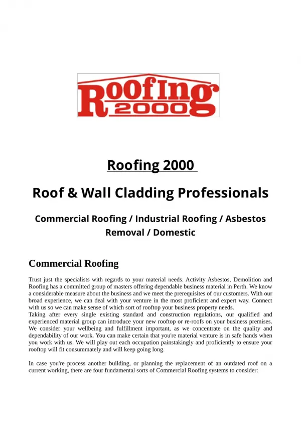 Roofing 2000 Roof & Wall Cladding Professionals