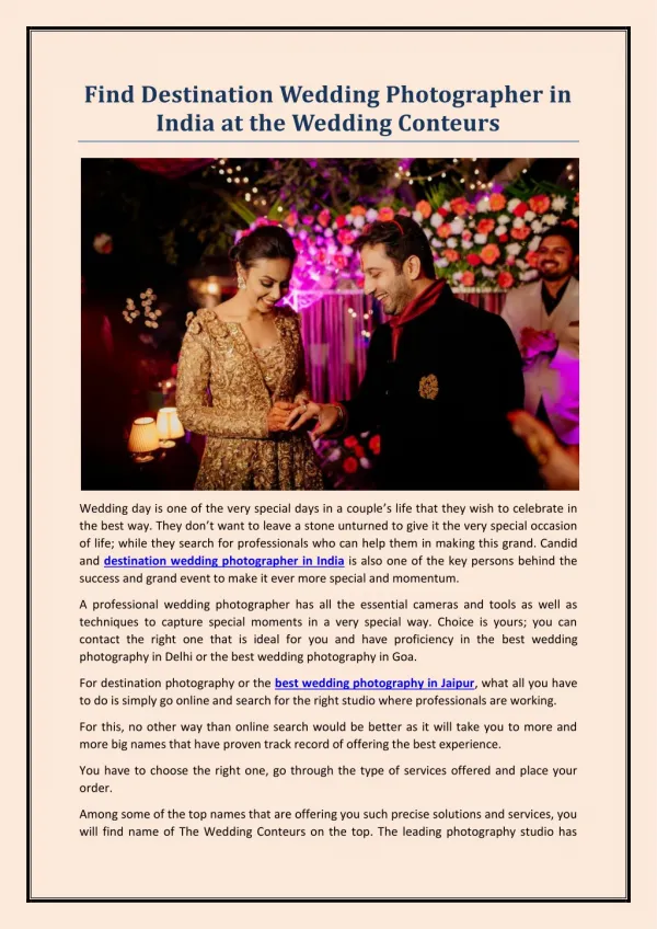Find Destination Wedding Photographer in India at the Wedding Conteurs