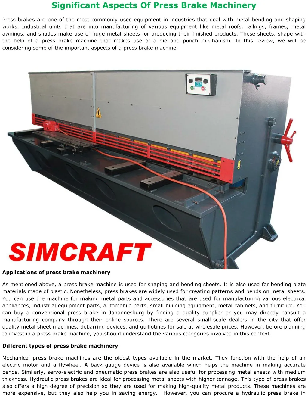 significant aspects of press brake machinery