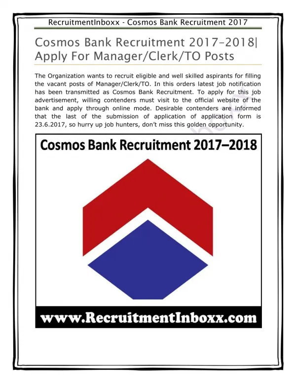 Cosmos Bank Recruitment