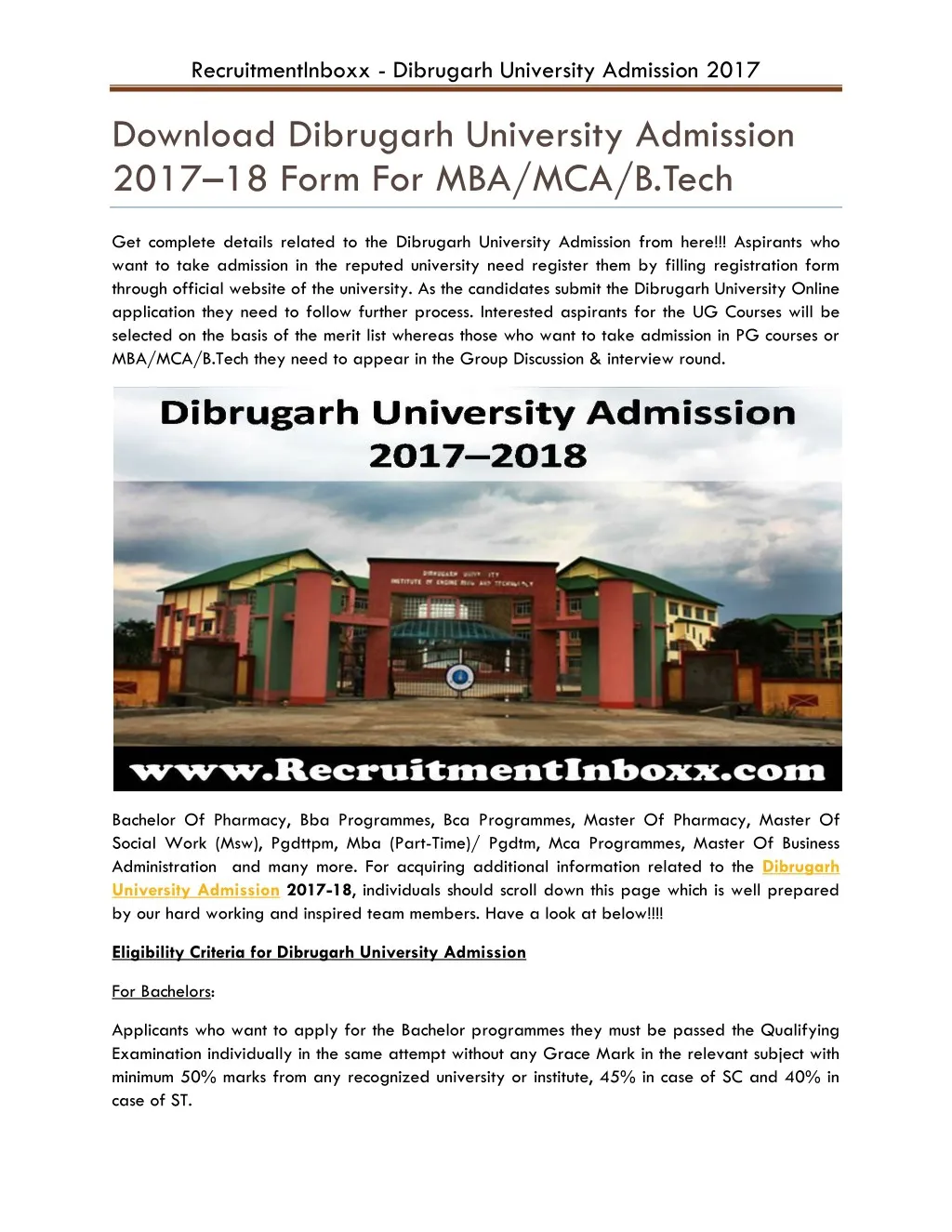 recruitmentinboxx dibrugarh university admission