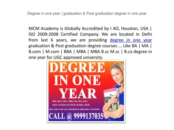 Degree in one year | graduation & Post graduation degree in one year