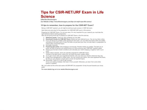Tips for CSIR-NET/JRF Exam