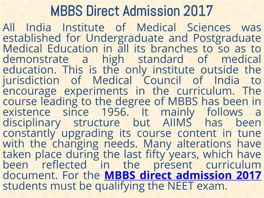 mbbs direct admission 2017