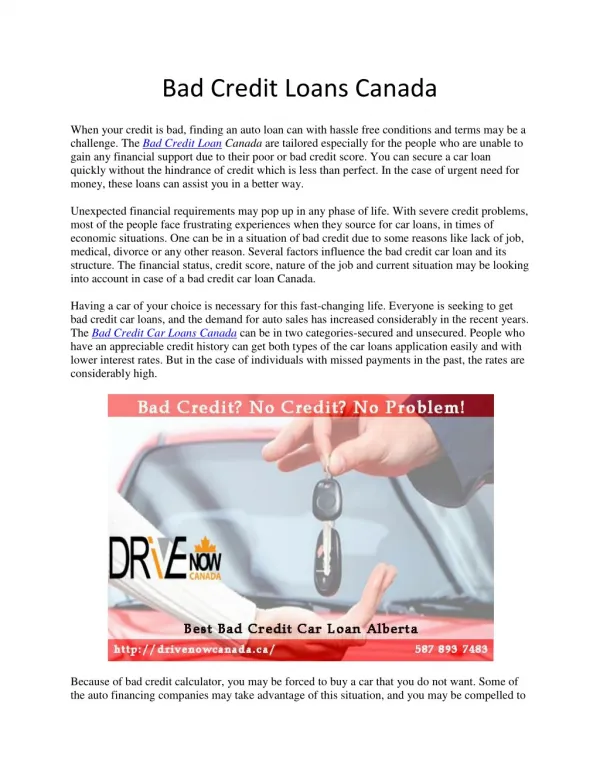 Bad Credit Loans Canada