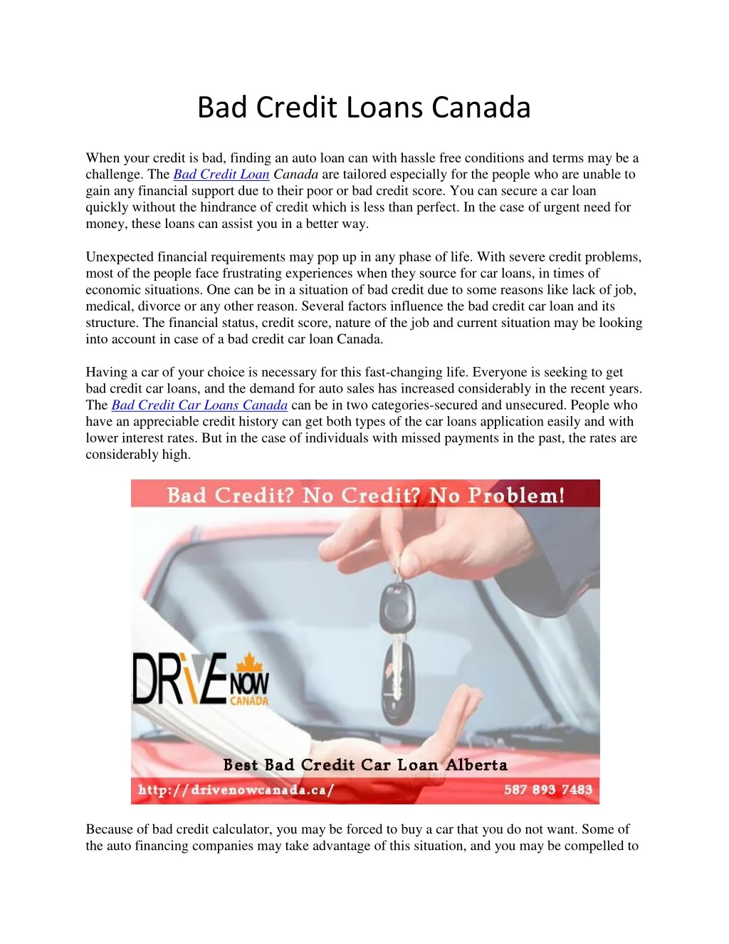 bad credit loans canada