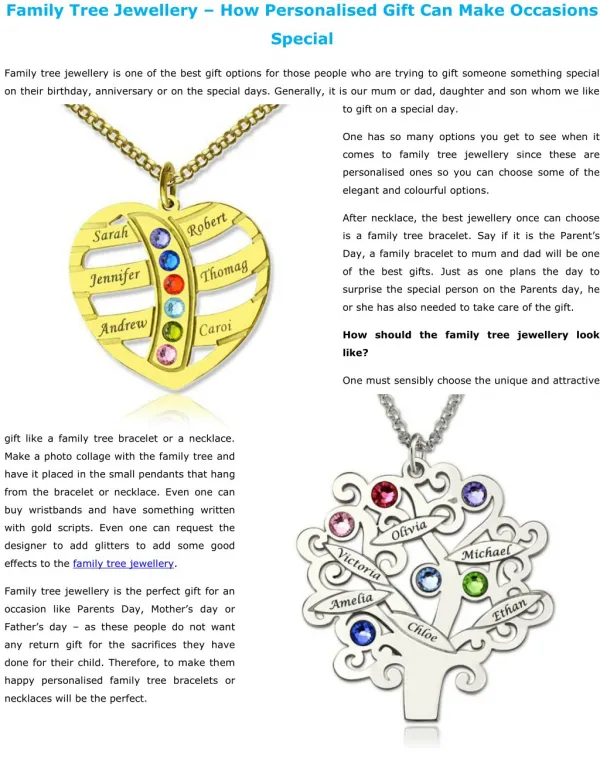 Family Tree Jewellery – How Personalised Gift Can Make Occasions Special