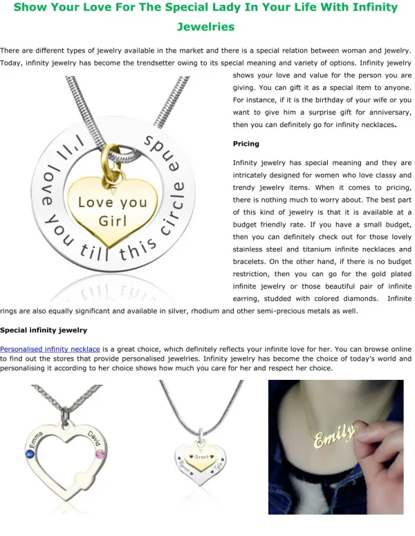 Show Your Love For The Special Lady In Your Life With Infinity Jewelries