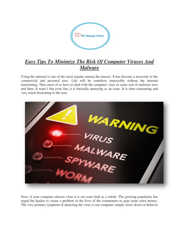 Easy Tips to Minimize the Risk of Computer Viruses-PC Repair Point