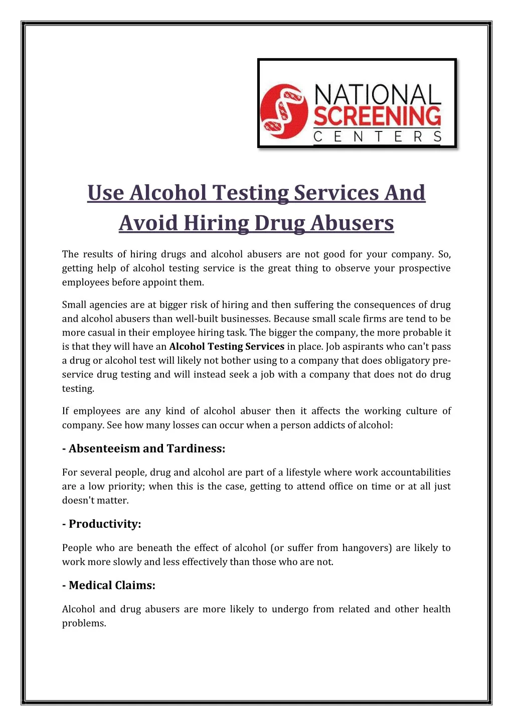 use alcohol testing services and avoid hiring