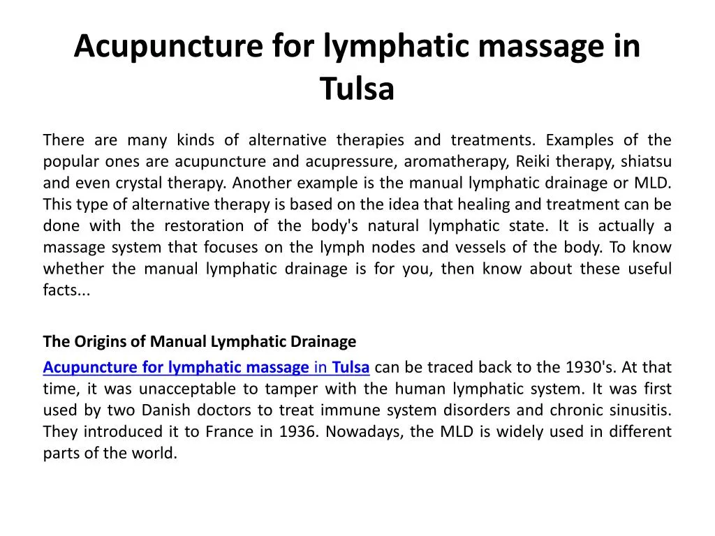 acupuncture for lymphatic massage in tulsa