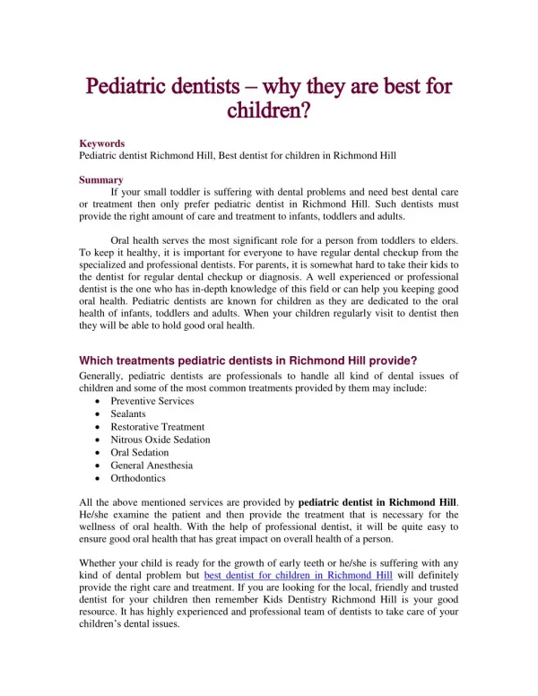 Pediatric dentists – why they are best for children?