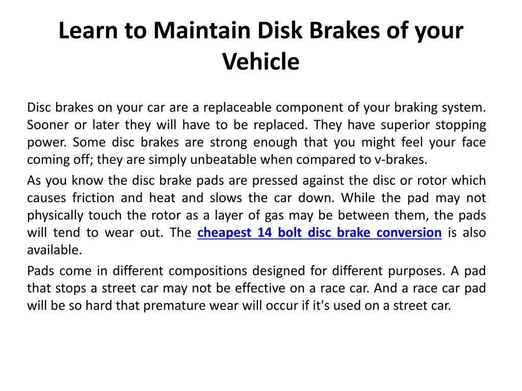 learn to maintain disk brakes of your vehicle