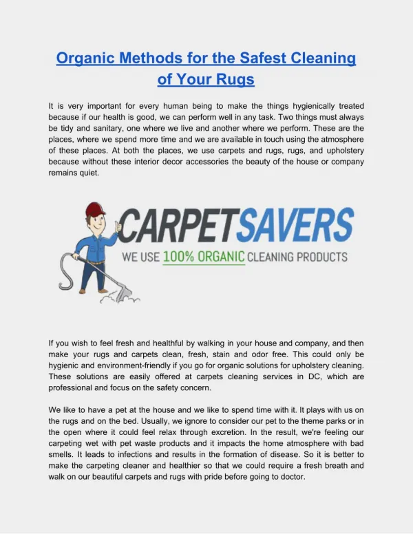 Choose Organic Cleaning Solution to Clean Your Carpet
