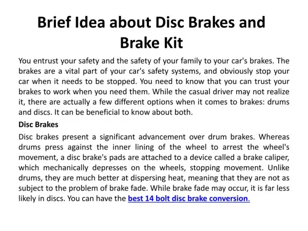 Brief Idea about Disc Brakes and Brake Kit