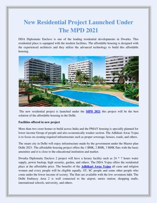 New Residential Project Launched Under The MPD 2021