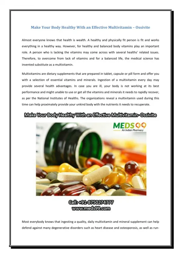 Make Your Body Healthy With an Effective Multivitamin – Ossivite