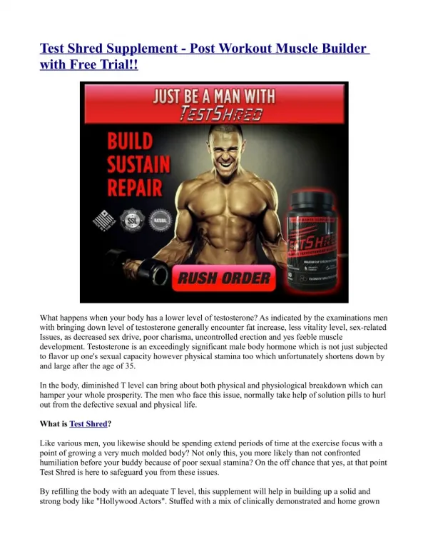 Test Shred Supplement - Post Workout Muscle Builder with Free Trial!!