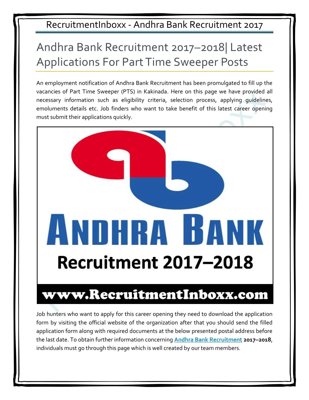 recruitmentinboxx andhra bank recruitment 2017