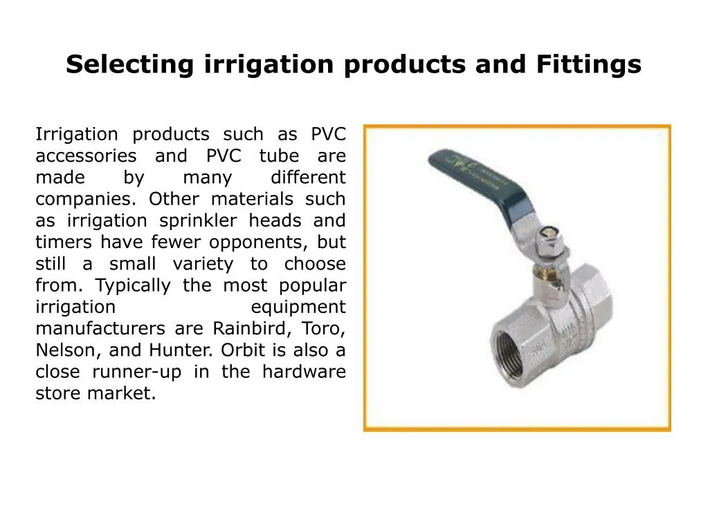 selecting irrigation products and fittings