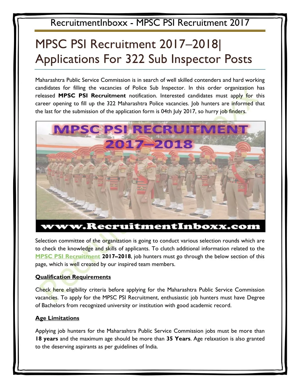 recruitmentinboxx mpsc psi recruitment 2017