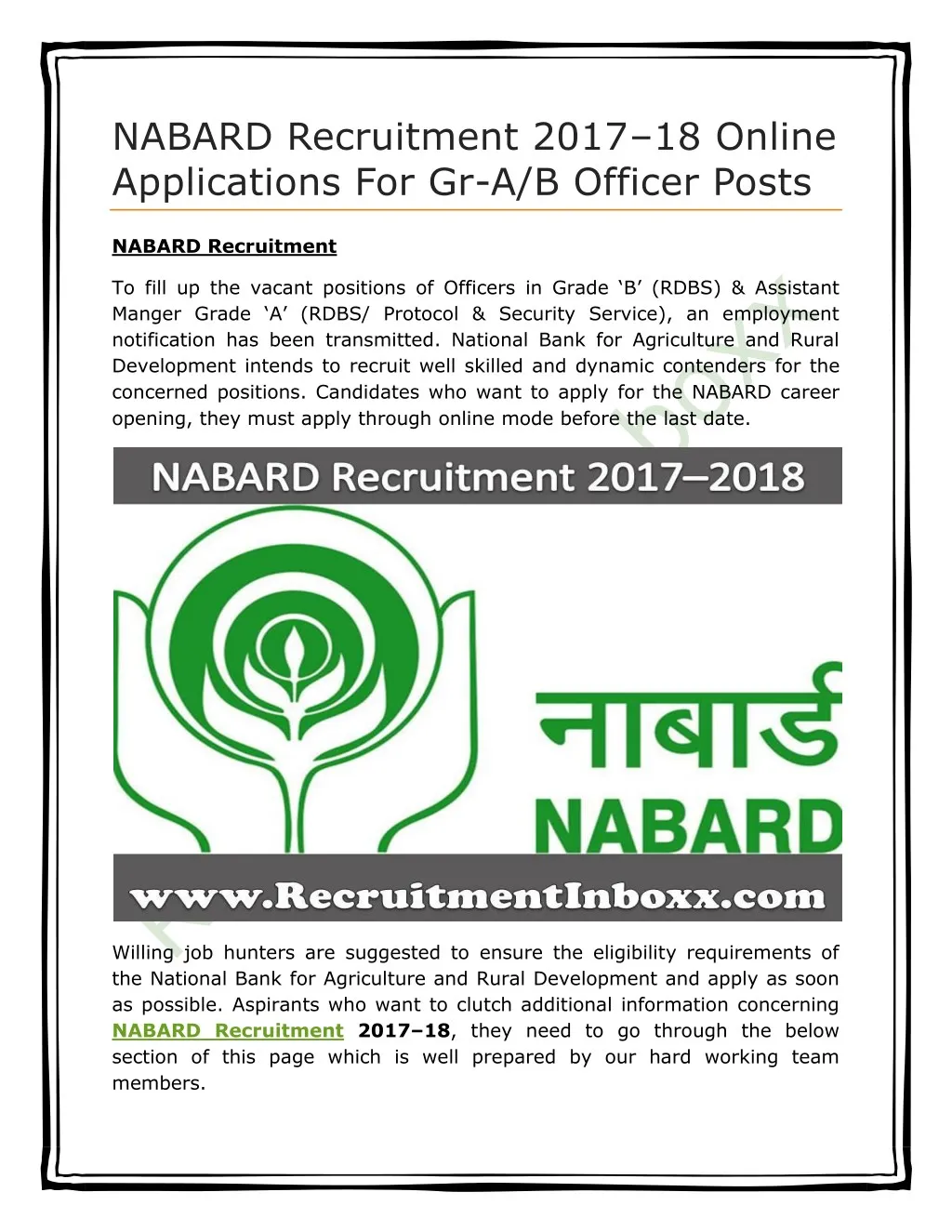 nabard recruitment 2017 18 online applications