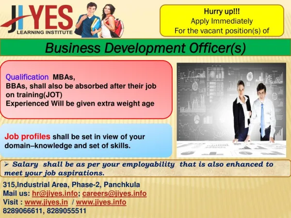 Hurry Up.. Apply for the vacant position of Business Development Officer(s) and technical officer(s) in our Jiyes Learni
