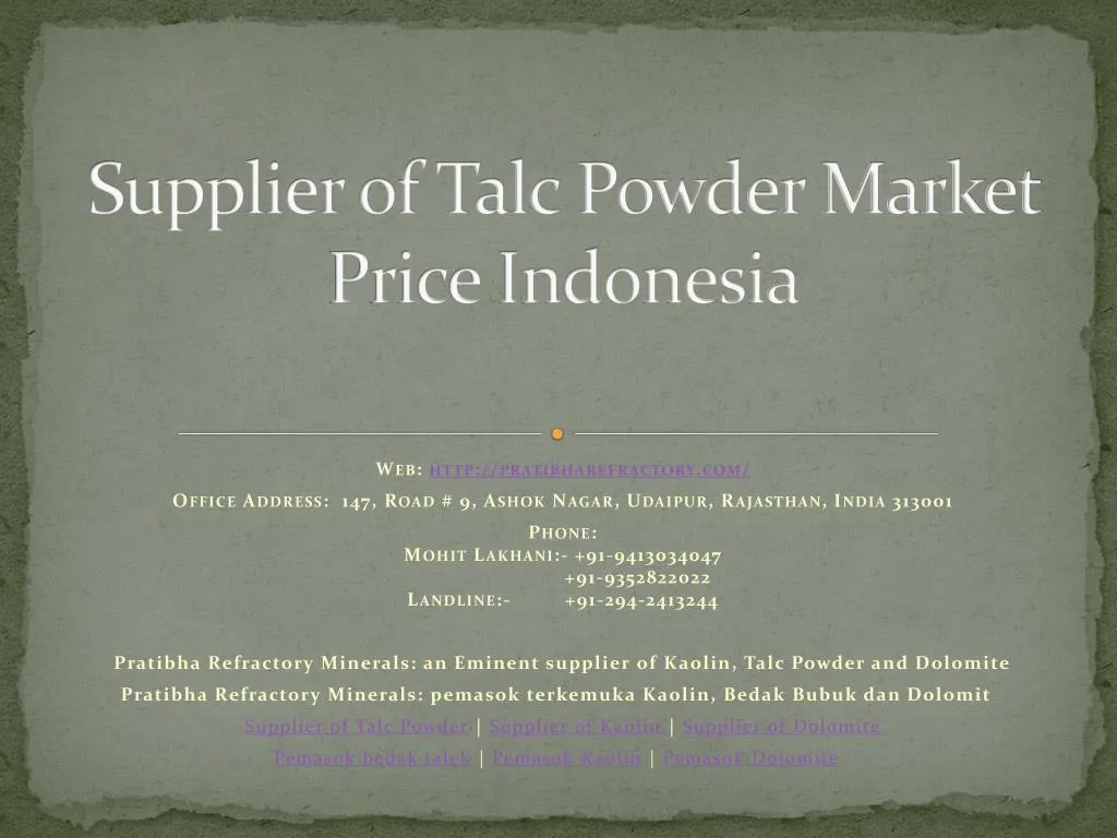 supplier of talc powder market price indonesia
