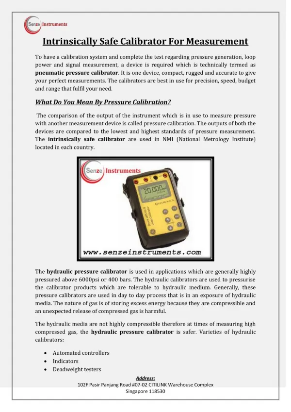 Intrinsically Safe Calibrator For Measurement