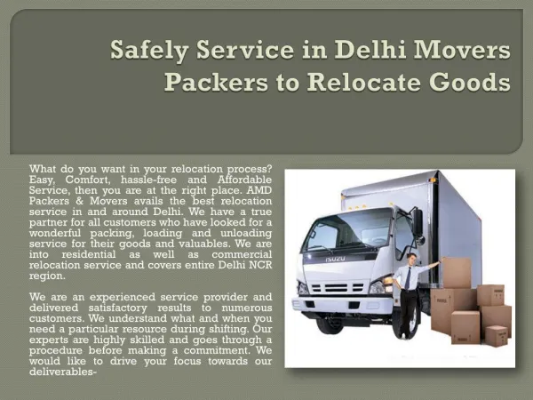 Safely Service in Delhi Movers Packers to Relocate Goods