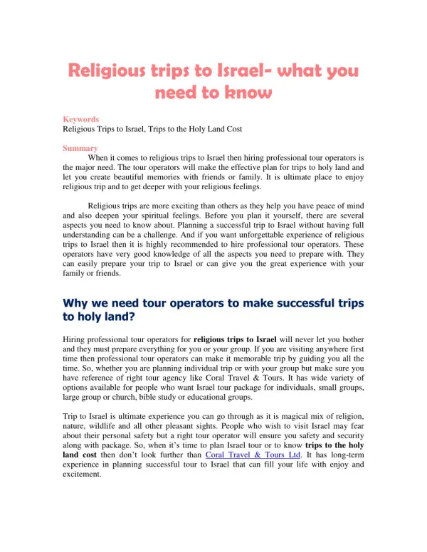 Religious trips to Israel- what you need to know