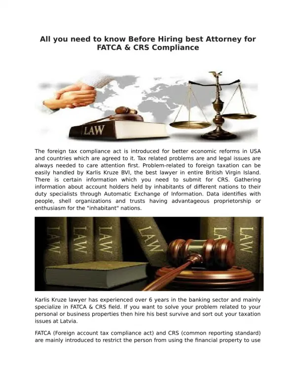 All you need to know Before Hiring Best Attorney for FATCA & CRS Compliance