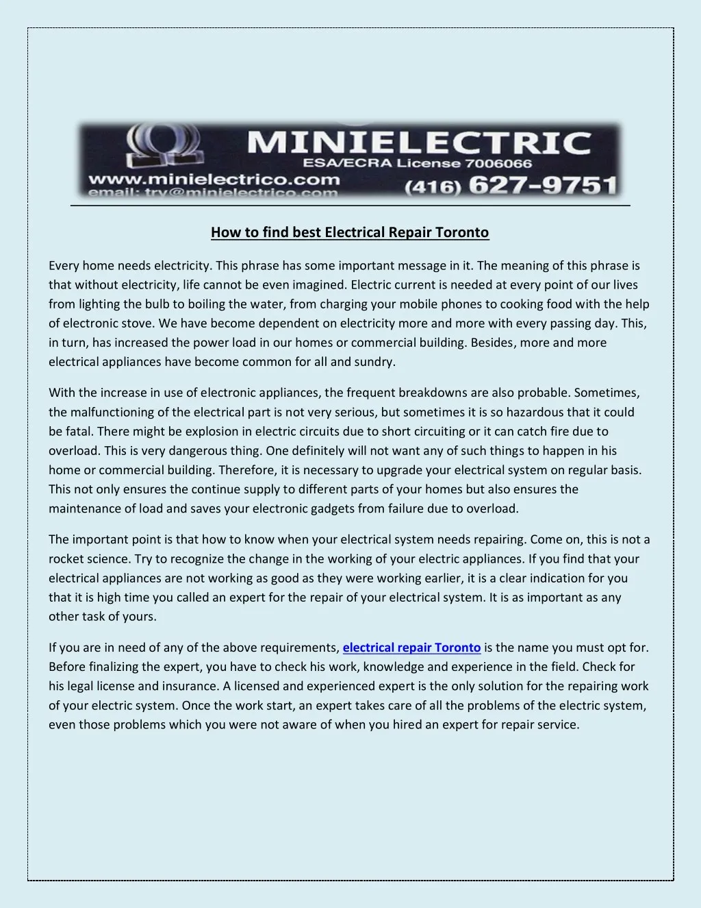 how to find best electrical repair toronto