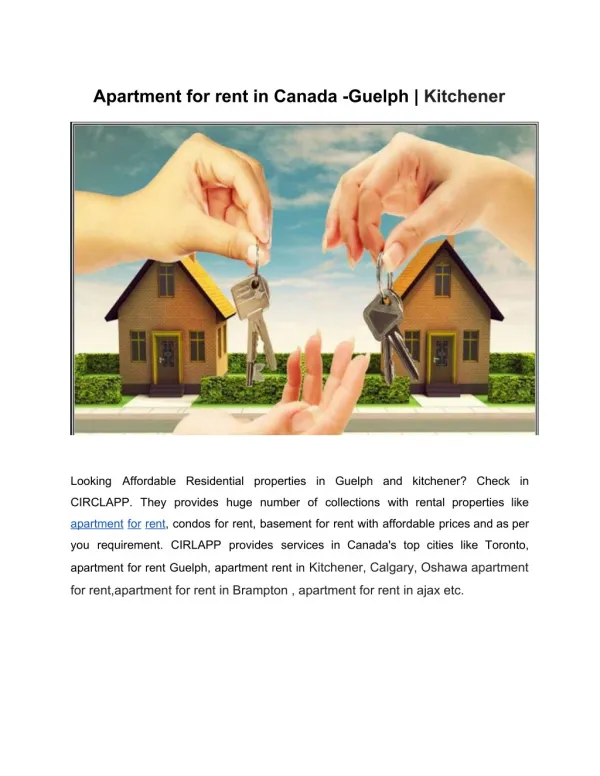 Apartment for rent in Canada -Guelph | ? Kitchener