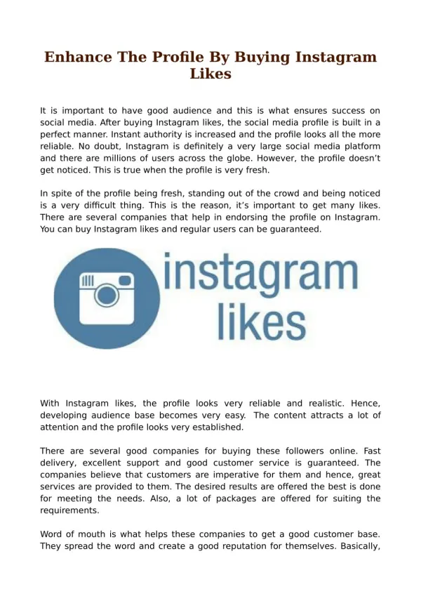 Enhance The Profile By Buying Instagram Likes