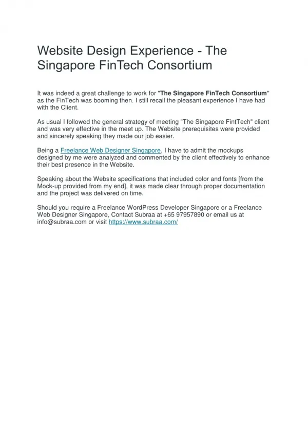 Website Design Experience - The Singapore FinTech Consortium
