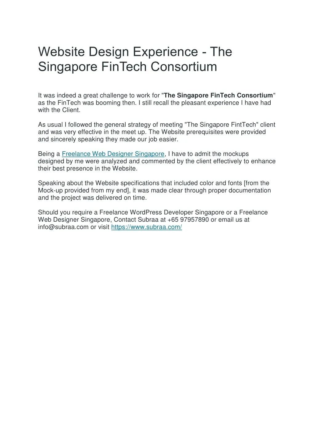 website design experience the singapore fintech