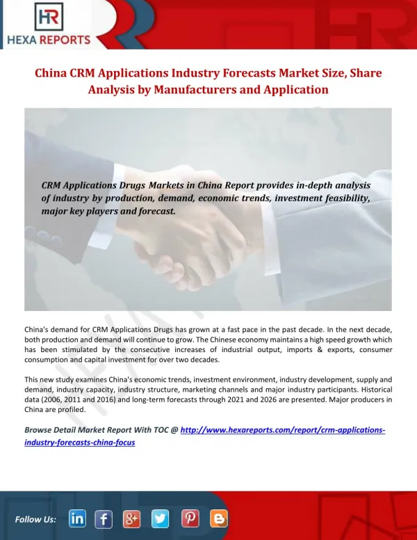China CRM Applications Industry Forecasts - Market Dynamics, Forecast, Analysis and Supply Demand
