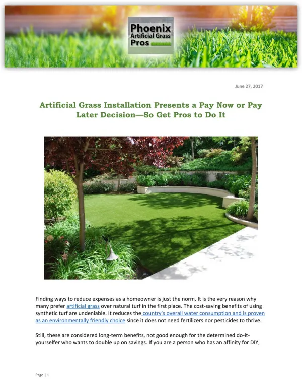 Artificial Grass Installation Presents a Pay Now or Pay Later Decision—So Get Pros to Do It