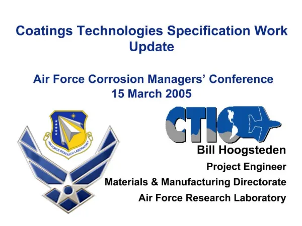 Coatings Technologies Specification Work Update Air Force Corrosion Managers Conference 15 March 2005