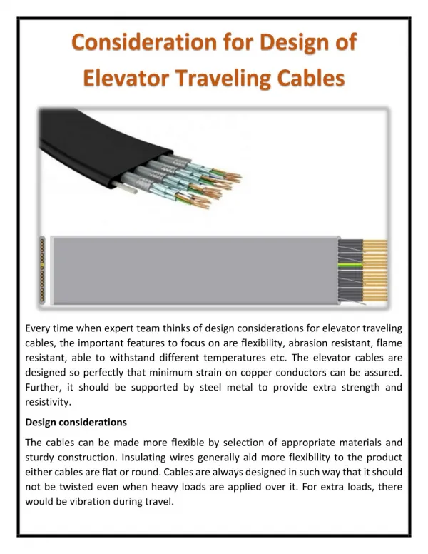 Consideration for Design of Elevator Traveling Cables