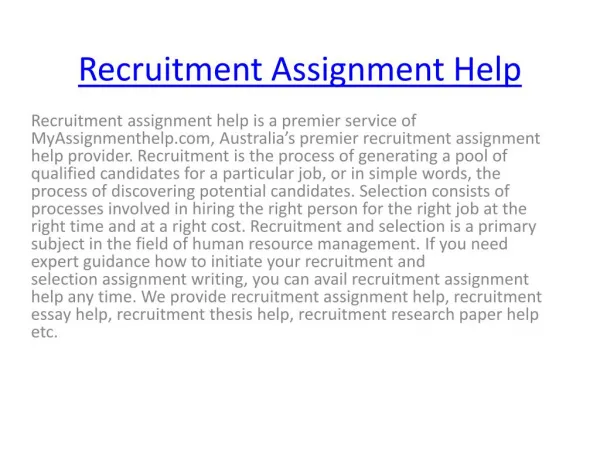 How MyAssignmenthelp.com Provide Recruitment Assignment Help?