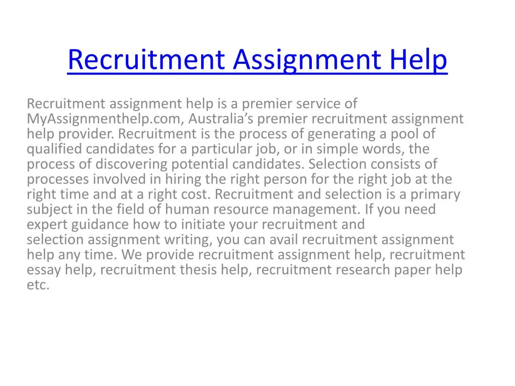 recruitment assignment suomeksi
