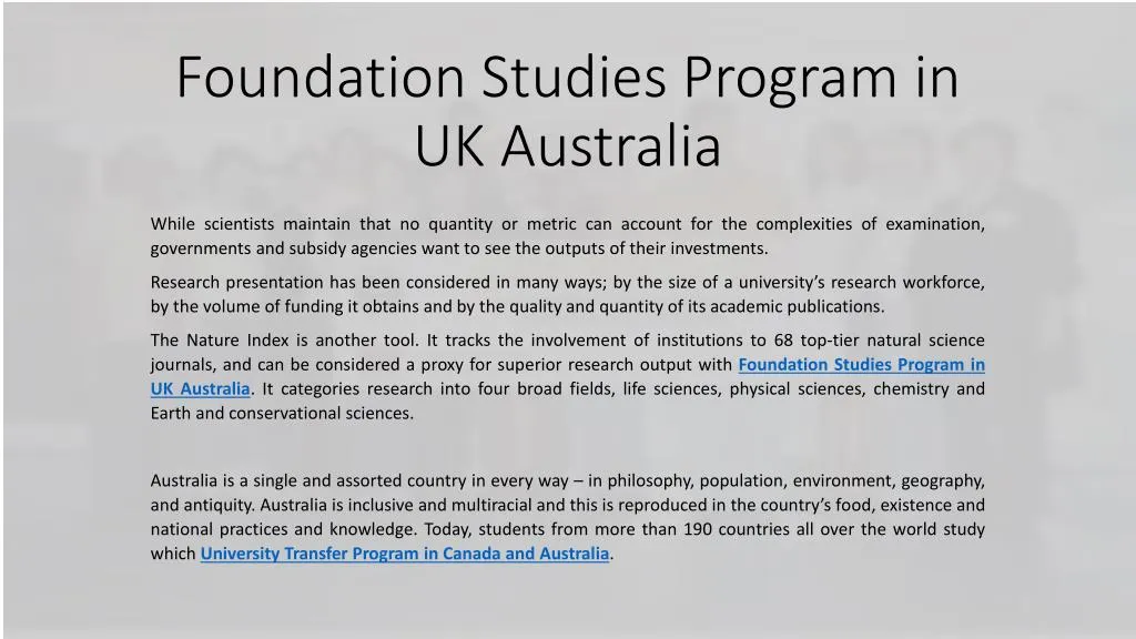 foundation studies program in uk australia