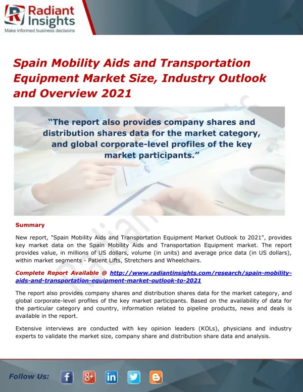 Spain Mobility Aids and Transportation Equipment Market Share, Trends and Forecasts 2021