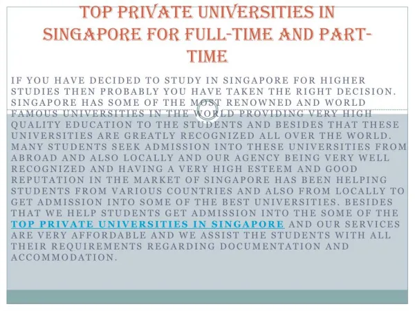 Top Private Universities In Singapore For full-time and part-time