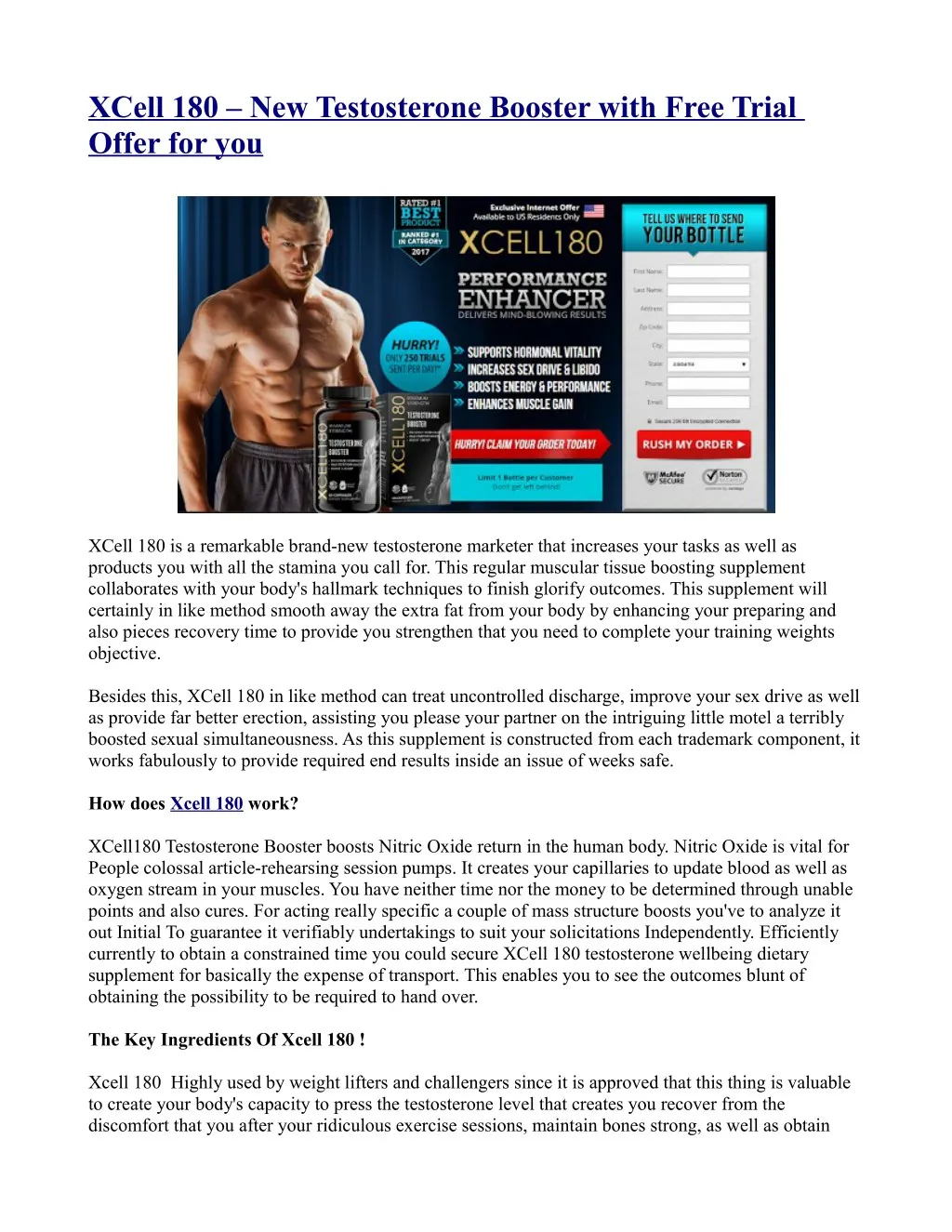 xcell 180 new testosterone booster with free