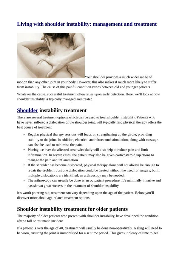 Living with shoulder instability: management and treatment