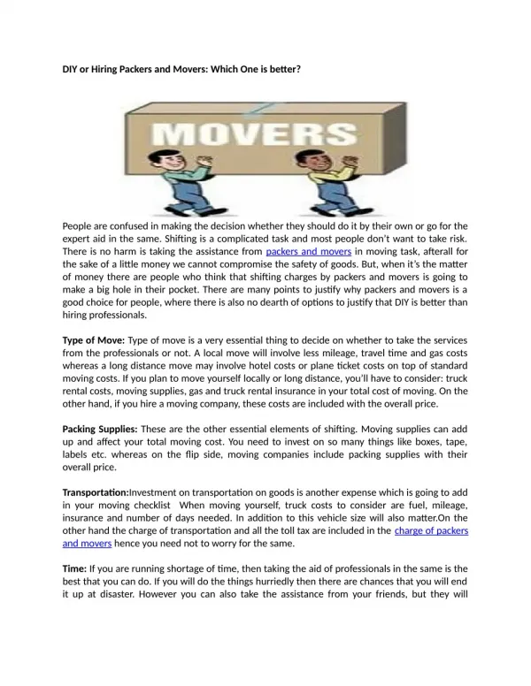 DIY or Hiring Packers and Movers: Which One is better?